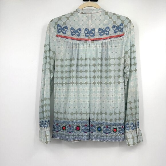 Johnny Was Workshop Embroidered Blouse woman’s size Medium Blue Boho Chic - Picture 9 of 14